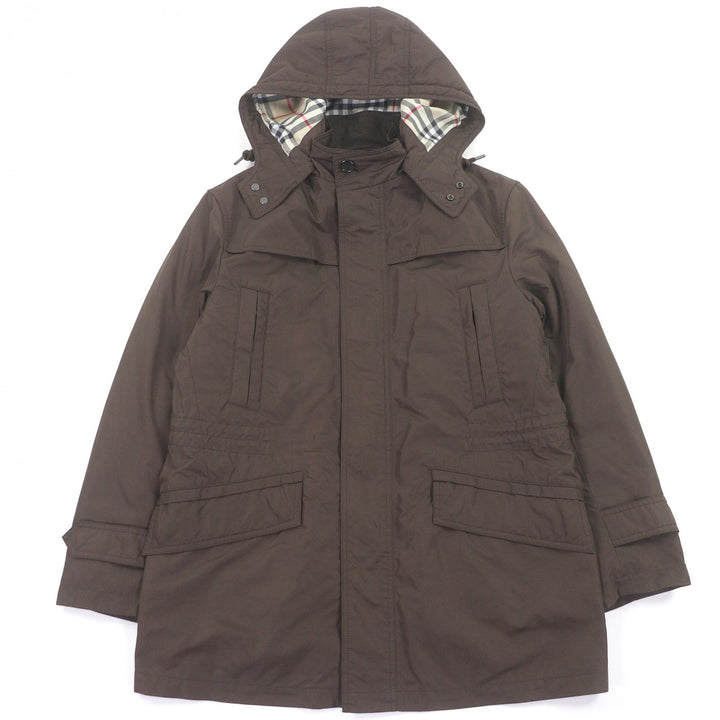 美品□BURBERRY LONDON バーバリーロンドン 裏ノバチェック柄 中綿ライナー付き フーデッド ナイロンコート ブラウン M 正規品 メンズ