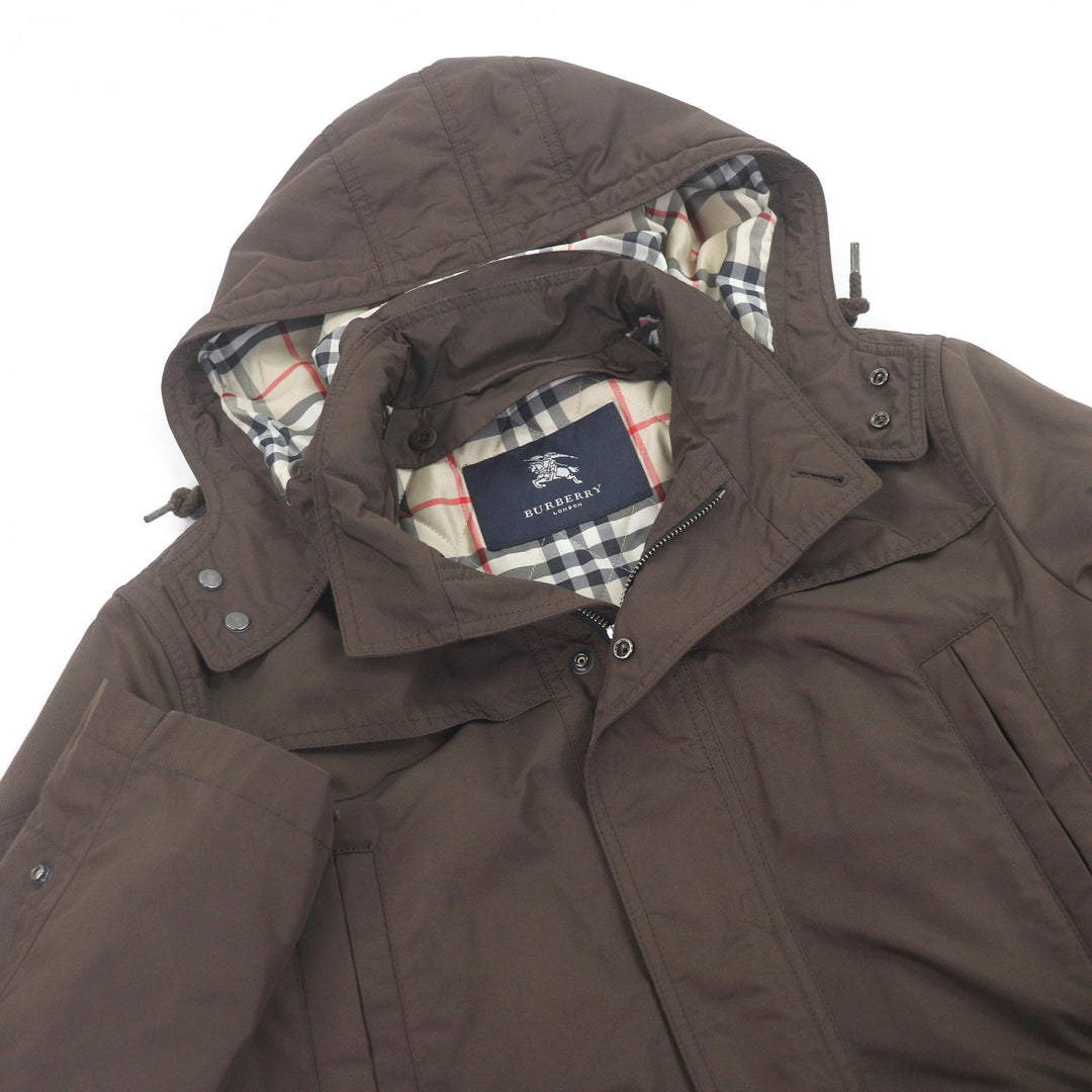 美品□BURBERRY LONDON バーバリーロンドン 裏ノバチェック柄 中綿ライナー付き フーデッド ナイロンコート ブラウン M 正規品 メンズ