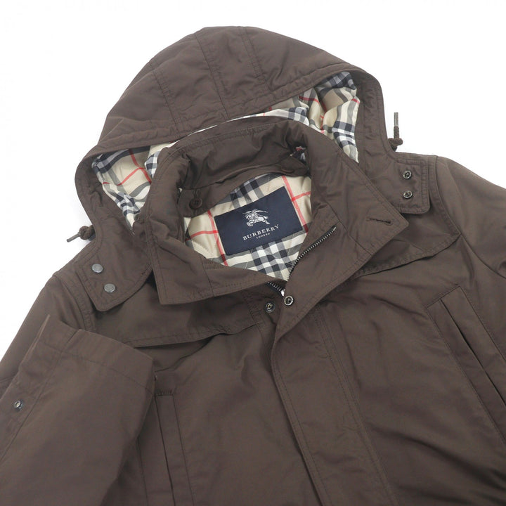 美品□BURBERRY LONDON バーバリーロンドン 裏ノバチェック柄 中綿ライナー付き フーデッド ナイロンコート ブラウン M 正規品 メンズ