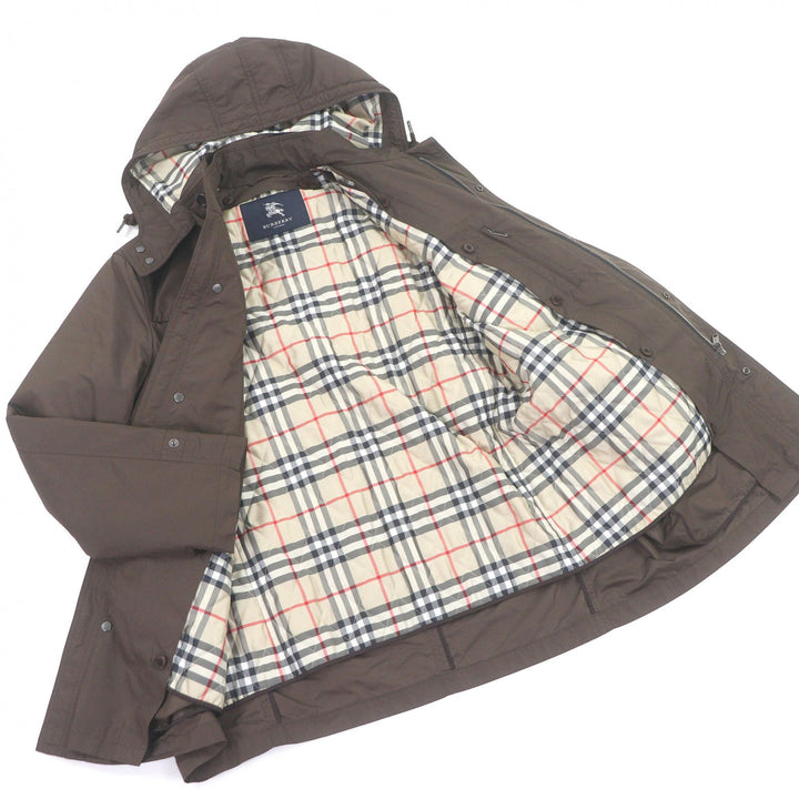 美品□BURBERRY LONDON バーバリーロンドン 裏ノバチェック柄 中綿ライナー付き フーデッド ナイロンコート ブラウン M 正規品 メンズ