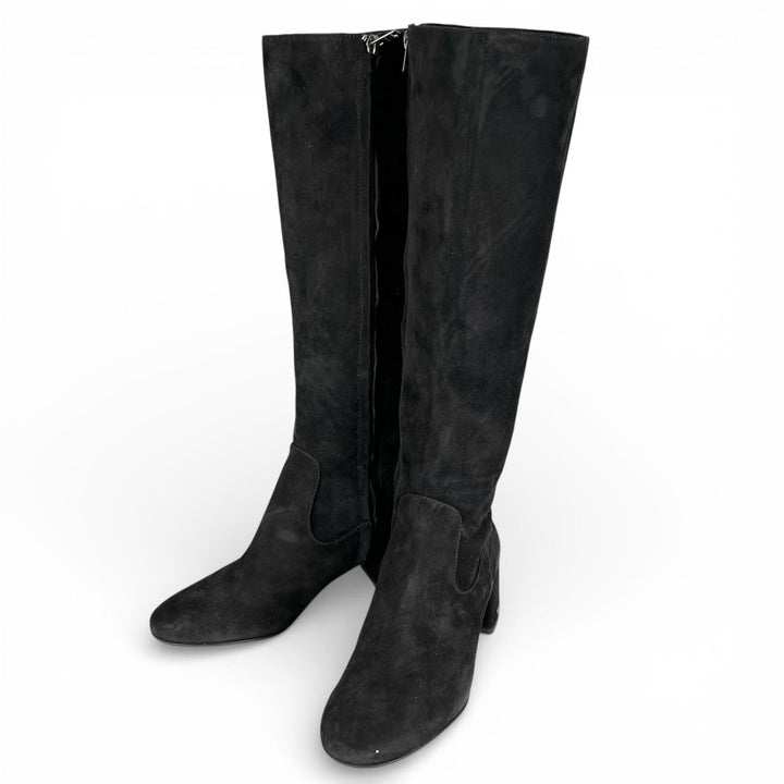 未使用品▲COACH コーチ FG2912 TONI SDE BOOT ロゴ金具 スウェードレザー ロングブーツ ブラック 6.5 箱付き レディース
