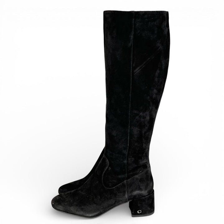 未使用品▲COACH コーチ FG2912 TONI SDE BOOT ロゴ金具 スウェードレザー ロングブーツ ブラック 6.5 箱付き レディース