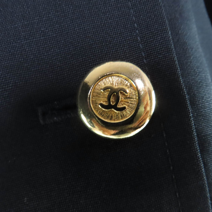 美品☆CHANEL シャネル ヴィンテージ 23572 ウール ココマークボタン ベルト付 長袖 タイトワンピース ブラック 34 フランス製 レディース