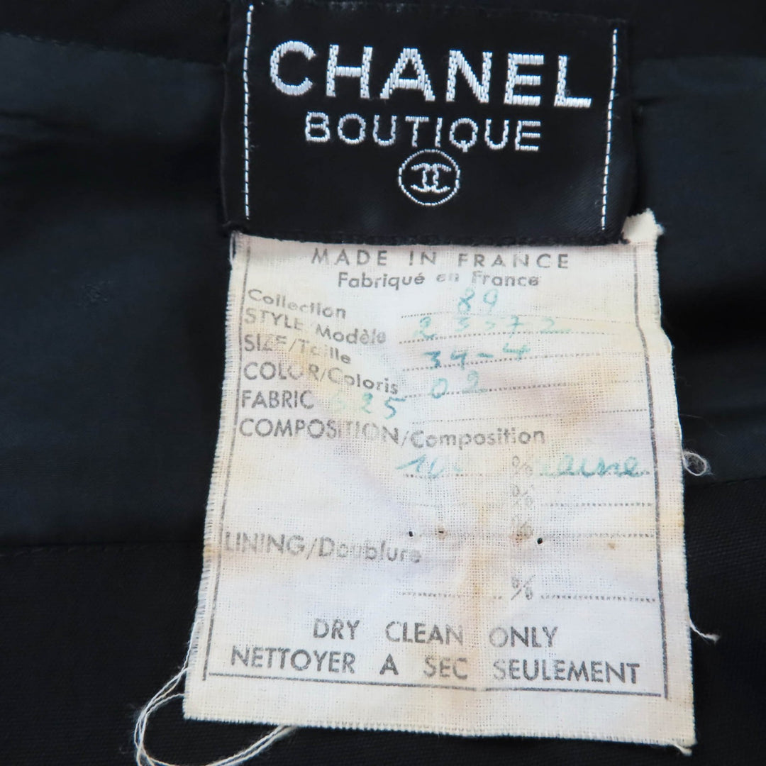 美品☆CHANEL シャネル ヴィンテージ 23572 ウール ココマークボタン ベルト付 長袖 タイトワンピース ブラック 34 フランス製 レディース