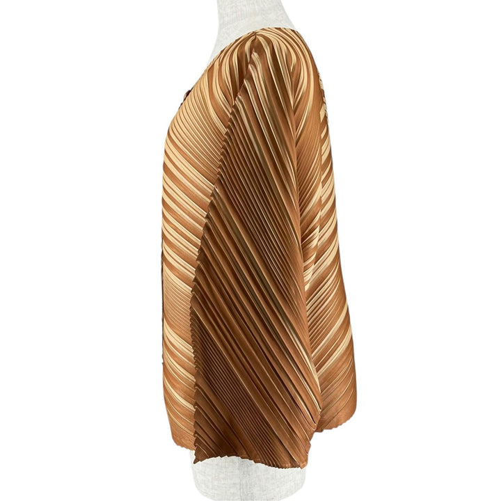 極美品▲PLEATS PLEASE プリーツプリーズ イッセイミヤケ PP03-J0562 ダイヤゴナル カーディガン ブラウン 3 日本製 正規品 レディース