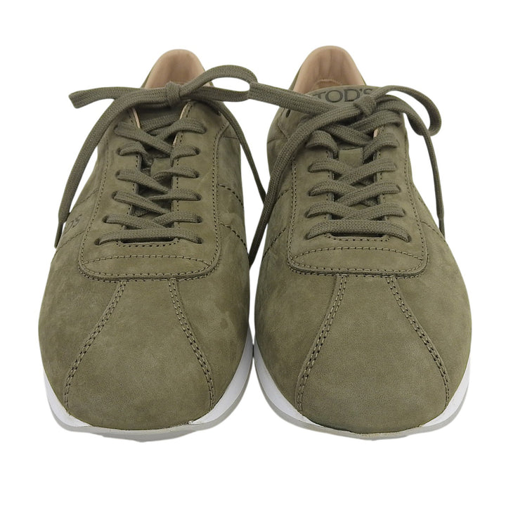 未使用品▲TOD’S トッズ ヌバック Leather ロゴエンボス レースアップ ローカットスニーカー カーキ 8 イタリア製 メンズ