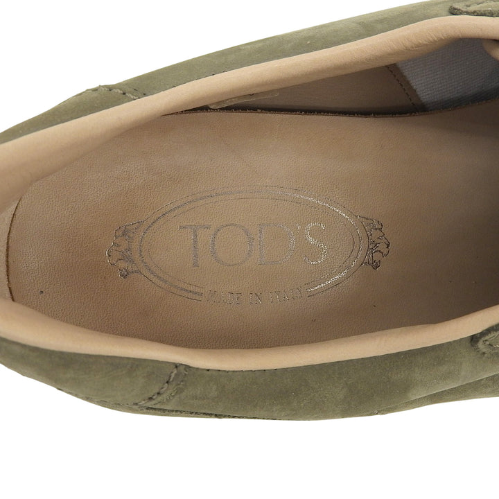 未使用品▲TOD’S トッズ ヌバック Leather ロゴエンボス レースアップ ローカットスニーカー カーキ 8 イタリア製 メンズ