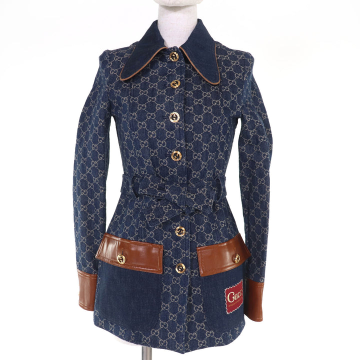 未使用品☆GUCCI グッチ 652658 GGウォッシュド オーガニック レザー使い デニムジャケット インディゴ 34 イタリア製 正規品 レディース