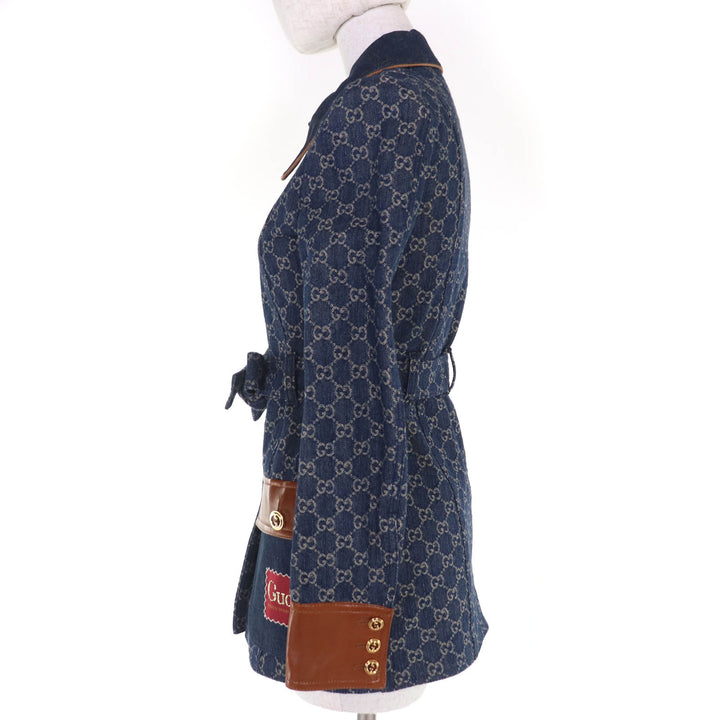 未使用品☆GUCCI グッチ 652658 GGウォッシュド オーガニック レザー使い デニムジャケット インディゴ 34 イタリア製 正規品 レディース