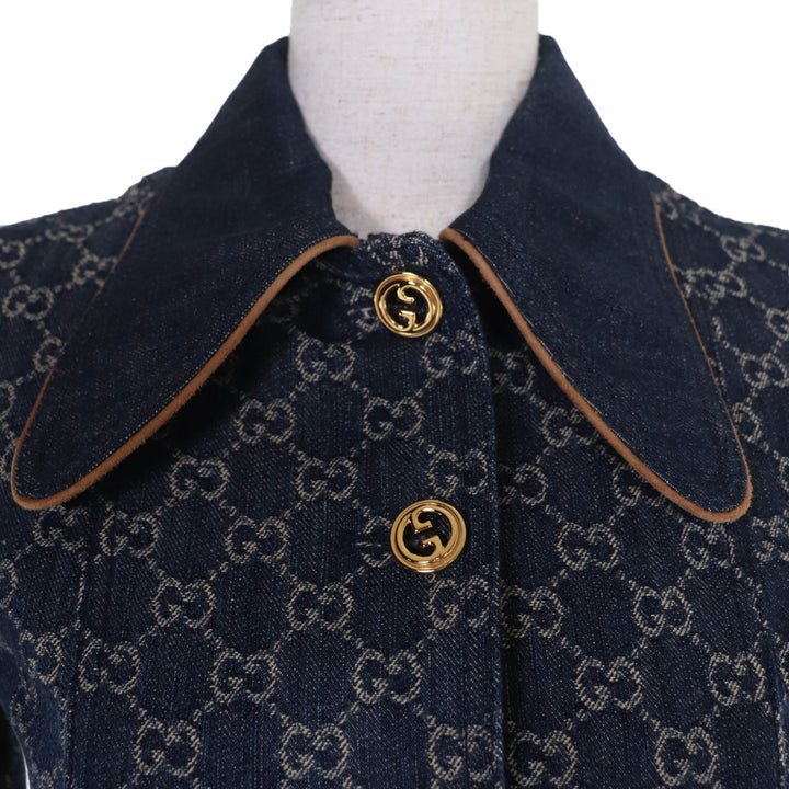 未使用品☆GUCCI グッチ 652658 GGウォッシュド オーガニック レザー使い デニムジャケット インディゴ 34 イタリア製 正規品 レディース