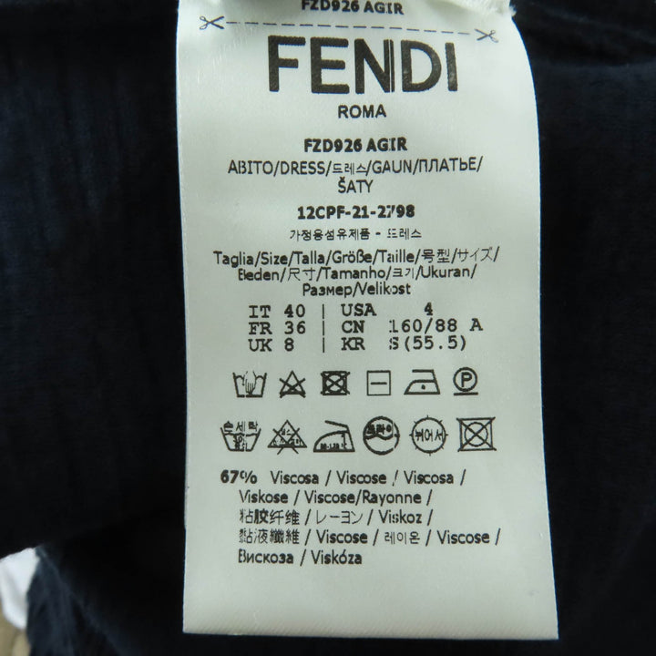 未使用品☆FENDI フェンディ 2021年製 FZD926 ダイアゴナル ジャガード ハイネック 長袖ニット ワンピース ダークネイビー 40 正規品