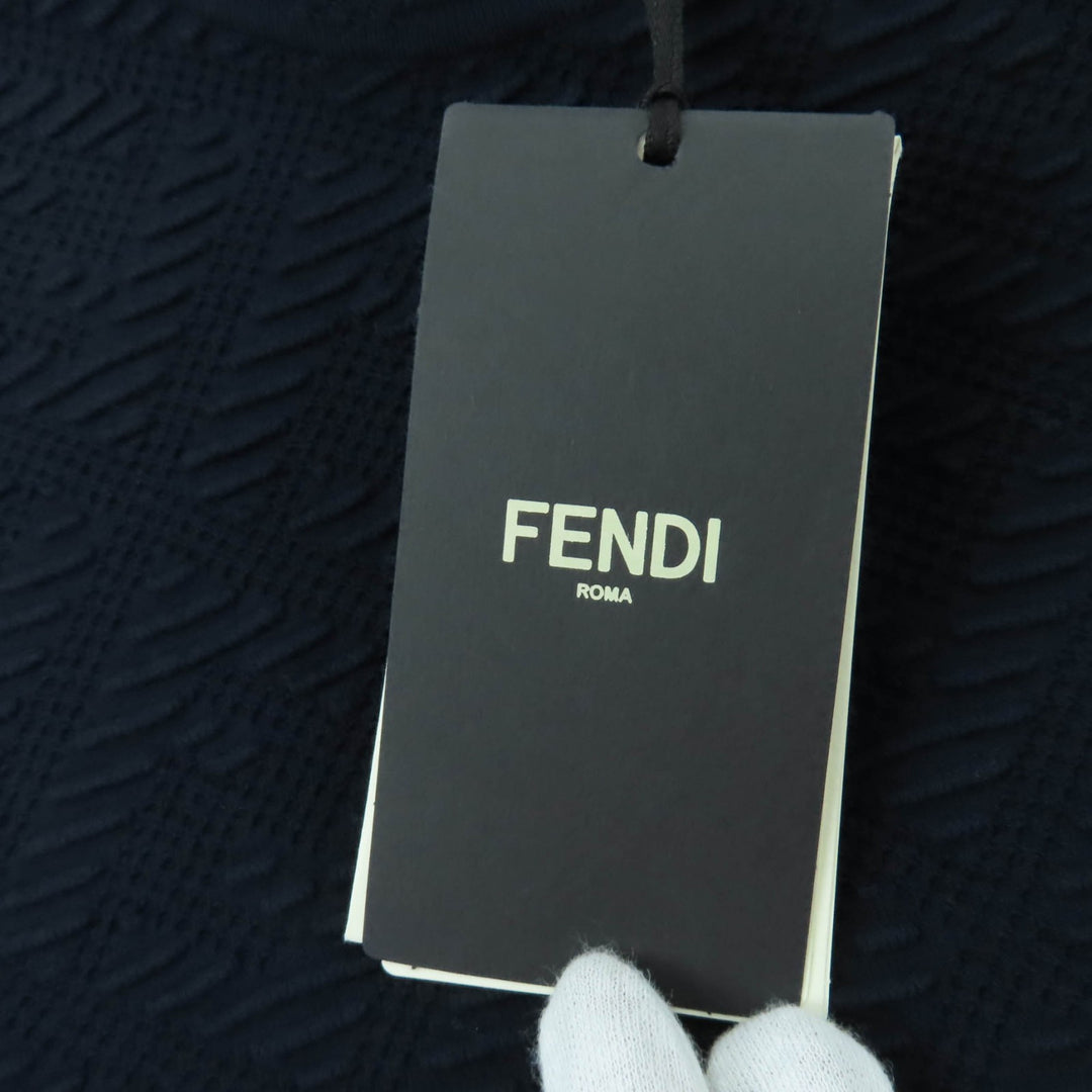 未使用品☆FENDI フェンディ 2021年製 FZD926 ダイアゴナル ジャガード ハイネック 長袖ニット ワンピース ダークネイビー 40 正規品
