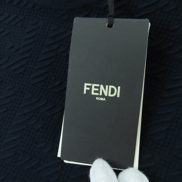 未使用品☆FENDI フェンディ 2021年製 FZD926 ダイアゴナル ジャガード ハイネック 長袖ニット ワンピース ダークネイビー 40 正規品