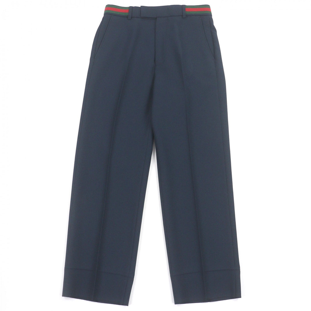 極美品□GUCCI グッチ 751788 ウェブストライプ スラックス トラウザーズパンツ ネイビー 44 ハンガー付き イタリア製 正規品 メンズ