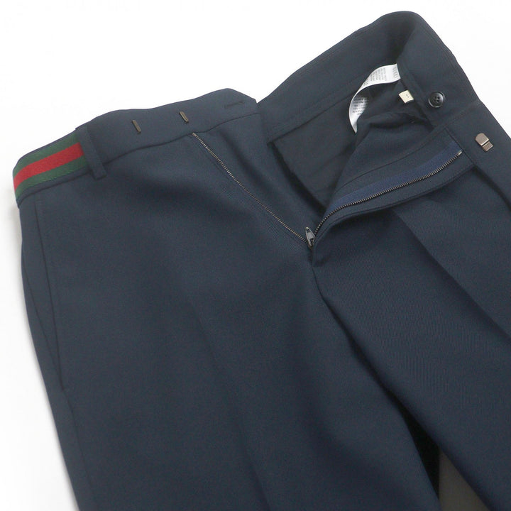 極美品□GUCCI グッチ 751788 ウェブストライプ スラックス トラウザーズパンツ ネイビー 44 ハンガー付き イタリア製 正規品 メンズ