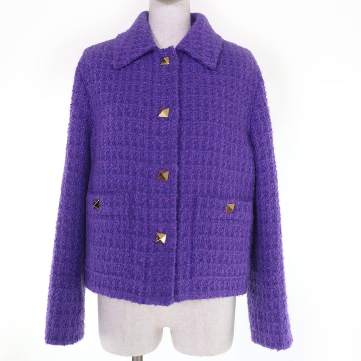 極美品☆VALENTINO ヴァレンティノ 1B3CEV57B3 ローマンスタッズ ツイード ジャケット パープル 38 イタリア製 正規品 レディース