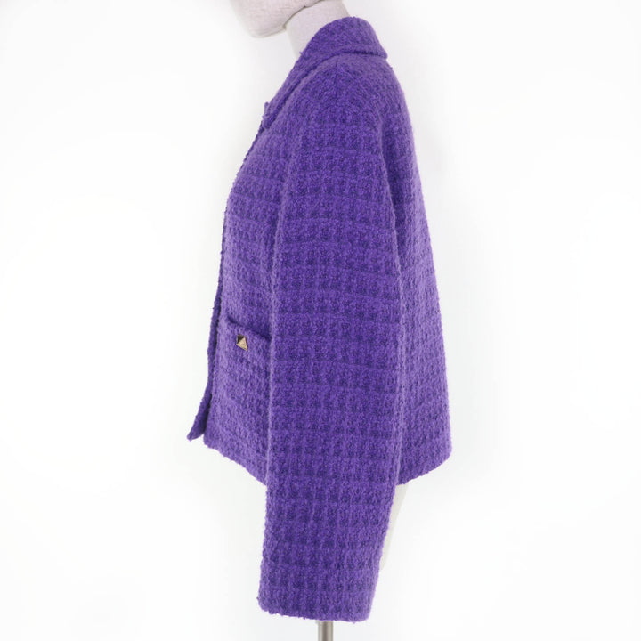極美品☆VALENTINO ヴァレンティノ 1B3CEV57B3 ローマンスタッズ ツイード ジャケット パープル 38 イタリア製 正規品 レディース