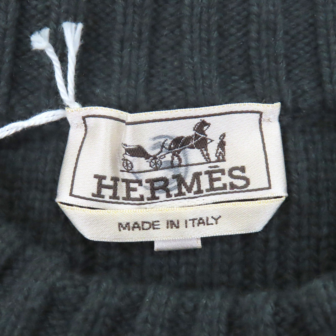 未使用品□HERMES エルメス ウール カシミヤ クルーネック 長袖 ロングスリーブニット セーター グリーン系 S イタリア製 メンズ