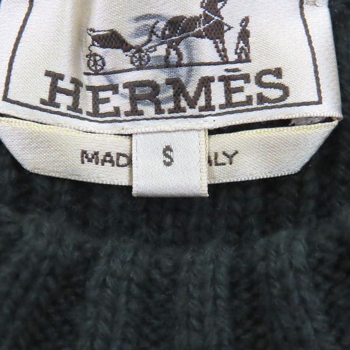 未使用品□HERMES エルメス ウール カシミヤ クルーネック 長袖 ロングスリーブニット セーター グリーン系 S イタリア製 メンズ