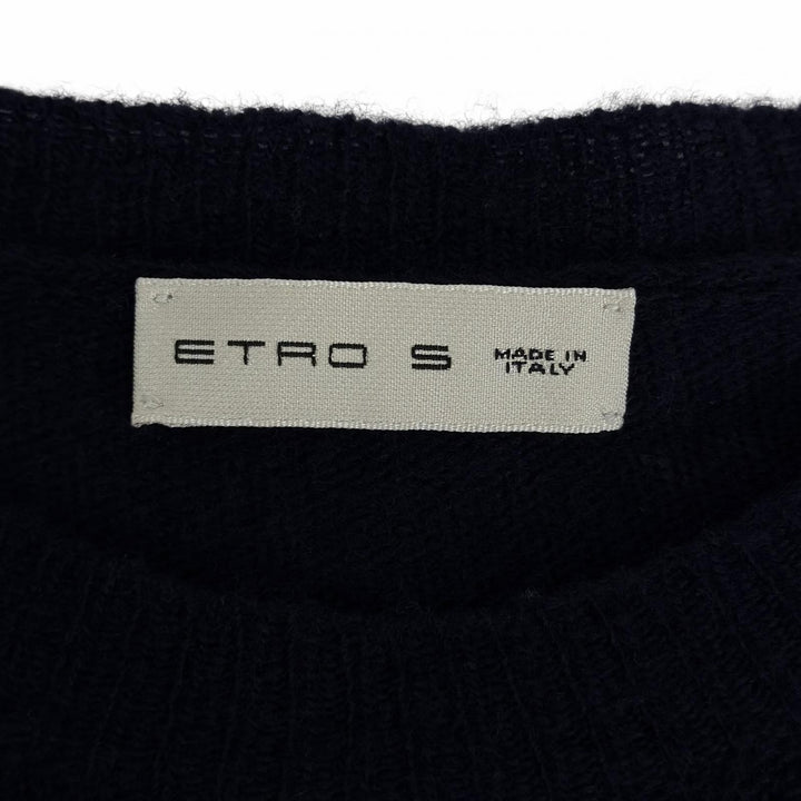 美品▲ETRO エトロ ペガソ ウール100％ ダメージ加工 ロングスリーブ ニット ネイビー オレンジ S イタリア製 正規品 レディース