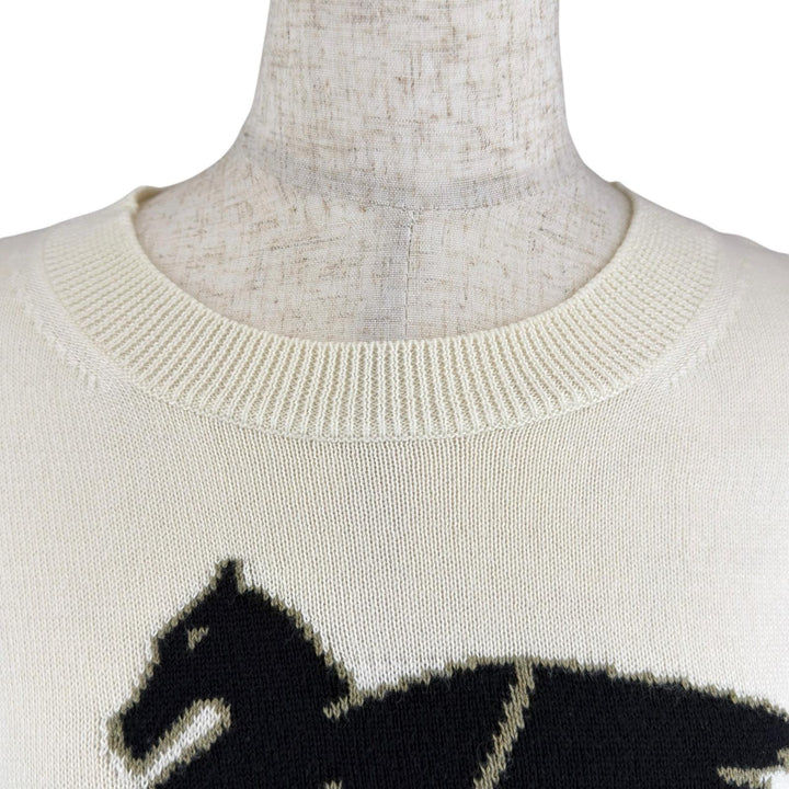 美品▲ETRO エトロ ペガソ コットン100％ 長袖 ニット サマーセーター アイボリー ブラック 42 イタリア製 正規品 レディース