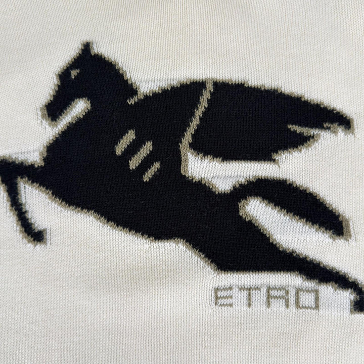 美品▲ETRO エトロ ペガソ コットン100％ 長袖 ニット サマーセーター アイボリー ブラック 42 イタリア製 正規品 レディース