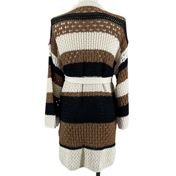 極美品▲WEEKEND MaxMara ウィークエンドマックスマーラ コットン かぎ編み ベルト付 カーディガン マルチカラー M 正規品 レディース