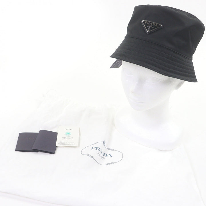 未使用品□PRADA プラダ 1HC137 トライアングルロゴ 三角プレート Re-Nylon バケットハット ブラック S 保存袋付き イタリア製 正規品