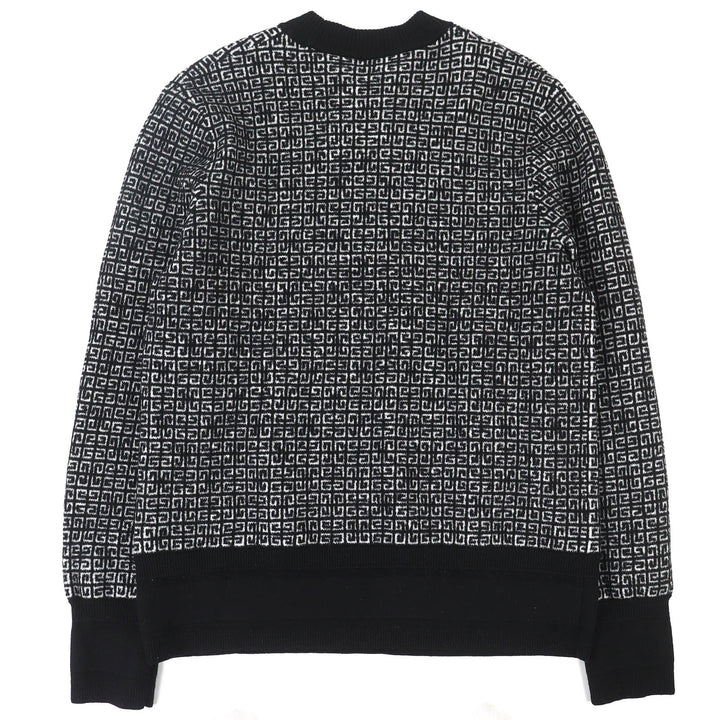美品△GIVENCHY ジバンシィ BM90H84Y9F ウール 4G ロゴ総柄 長袖 ニット セーター ブラック ホワイト S 正規品 メンズ オススメ◎