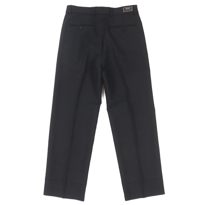 極美品△GUCCI グッチ 751787 ロゴパッチ付き ノータック シングルパンツ スラックス ブラック 44 ハンガー付 イタリア製 正規品 メンズ