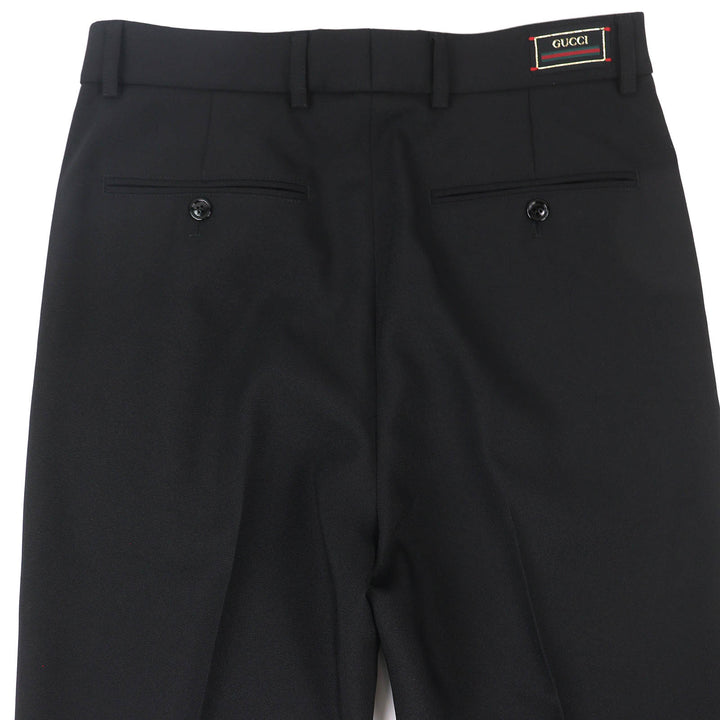 極美品△GUCCI グッチ 751787 ロゴパッチ付き ノータック シングルパンツ スラックス ブラック 44 ハンガー付 イタリア製 正規品 メンズ