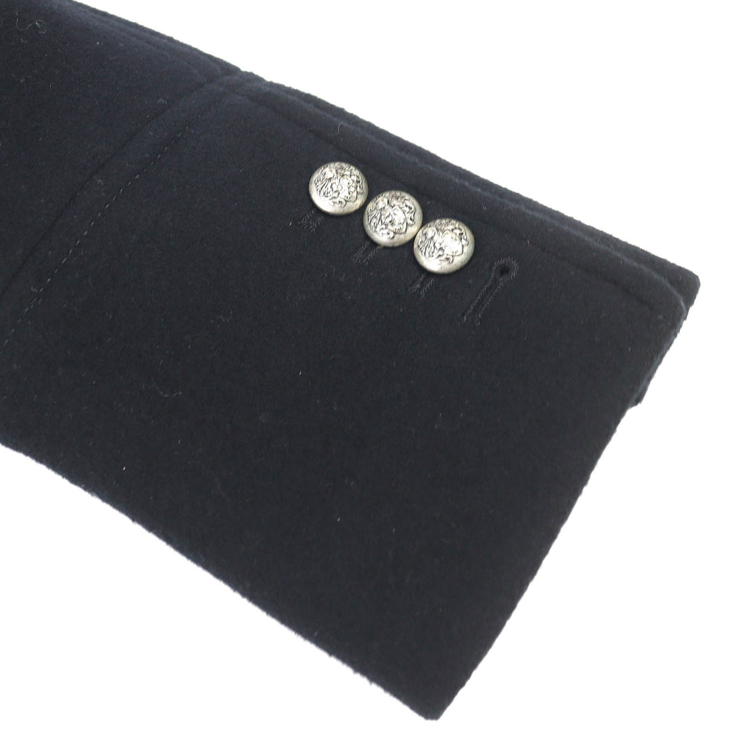 美品△BALMAIN バルマン W5HT862D162 ウール100％ エンブレムボタン 中綿入り フーデッド Pコート ピーコート ブラック 44 仏製 正規品