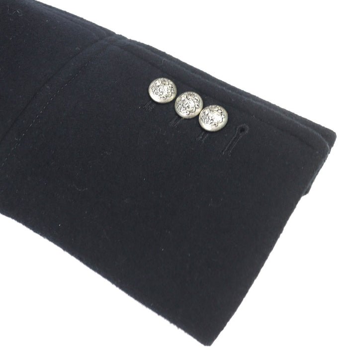 美品△BALMAIN バルマン W5HT862D162 ウール100％ エンブレムボタン 中綿入り フーデッド Pコート ピーコート ブラック 44 仏製 正規品