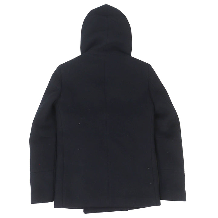 美品△BALMAIN バルマン W5HT862D162 ウール100％ エンブレムボタン 中綿入り フーデッド Pコート ピーコート ブラック 44 仏製 正規品