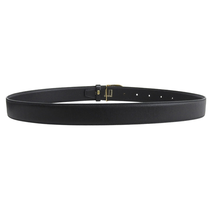 美品▲Dunhill ダンヒル ロゴ入りバックル レザー ベルト ブラック ゴールド金具 36/90 イタリア製 メンズ 箱付き