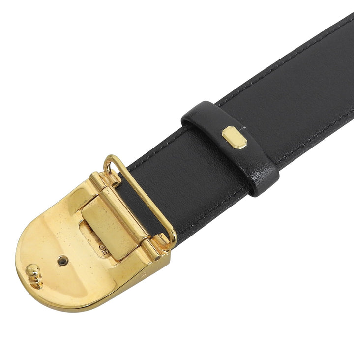 美品▲Dunhill ダンヒル ロゴ入りバックル レザー ベルト ブラック ゴールド金具 36/90 イタリア製 メンズ 箱付き