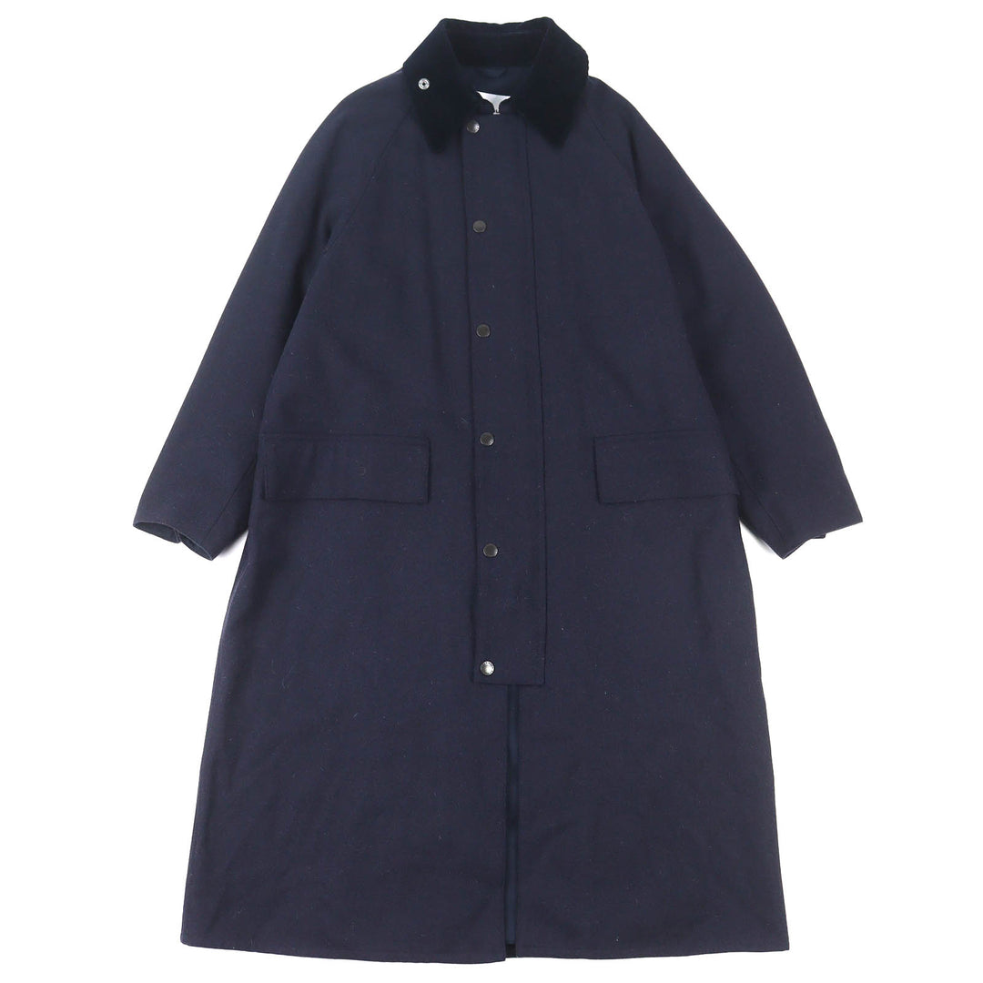 極美品△Barbour バブアー 2102025 BURGHLEY BY MALLALIEUS 襟コーデュロイ ウール100％ ロング コート ネイビー 38 正規品 メンズ