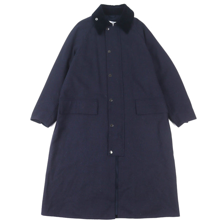 極美品△Barbour バブアー 2102025 BURGHLEY BY MALLALIEUS 襟コーデュロイ ウール100％ ロング コート ネイビー 38 正規品 メンズ