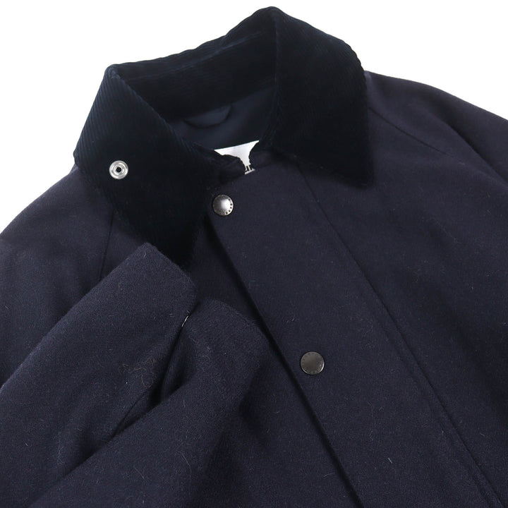 極美品△Barbour バブアー 2102025 BURGHLEY BY MALLALIEUS 襟コーデュロイ ウール100％ ロング コート ネイビー 38 正規品 メンズ