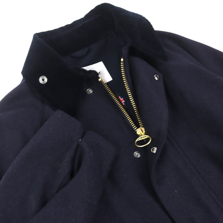 極美品△Barbour バブアー 2102025 BURGHLEY BY MALLALIEUS 襟コーデュロイ ウール100％ ロング コート ネイビー 38 正規品 メンズ