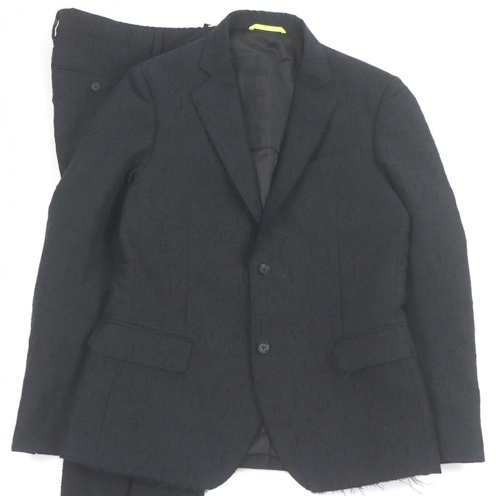 美品□DIESEL ディーゼル クラッシュ加工 シングル デザインジャケット パンツ セットアップ ブラック 46/28 イタリア製 正規品 メンズ