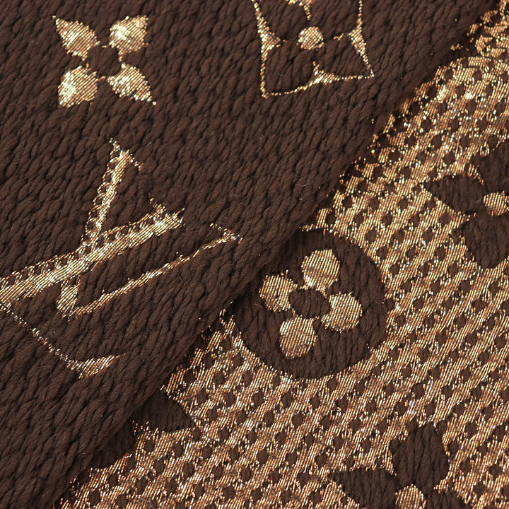 美品△LOUIS VUITTON ルイヴィトン 2019年製 M71383 エシャルプ ロゴマニア シャイン ウール シルク マフラー ブラウン ゴールド 正規品