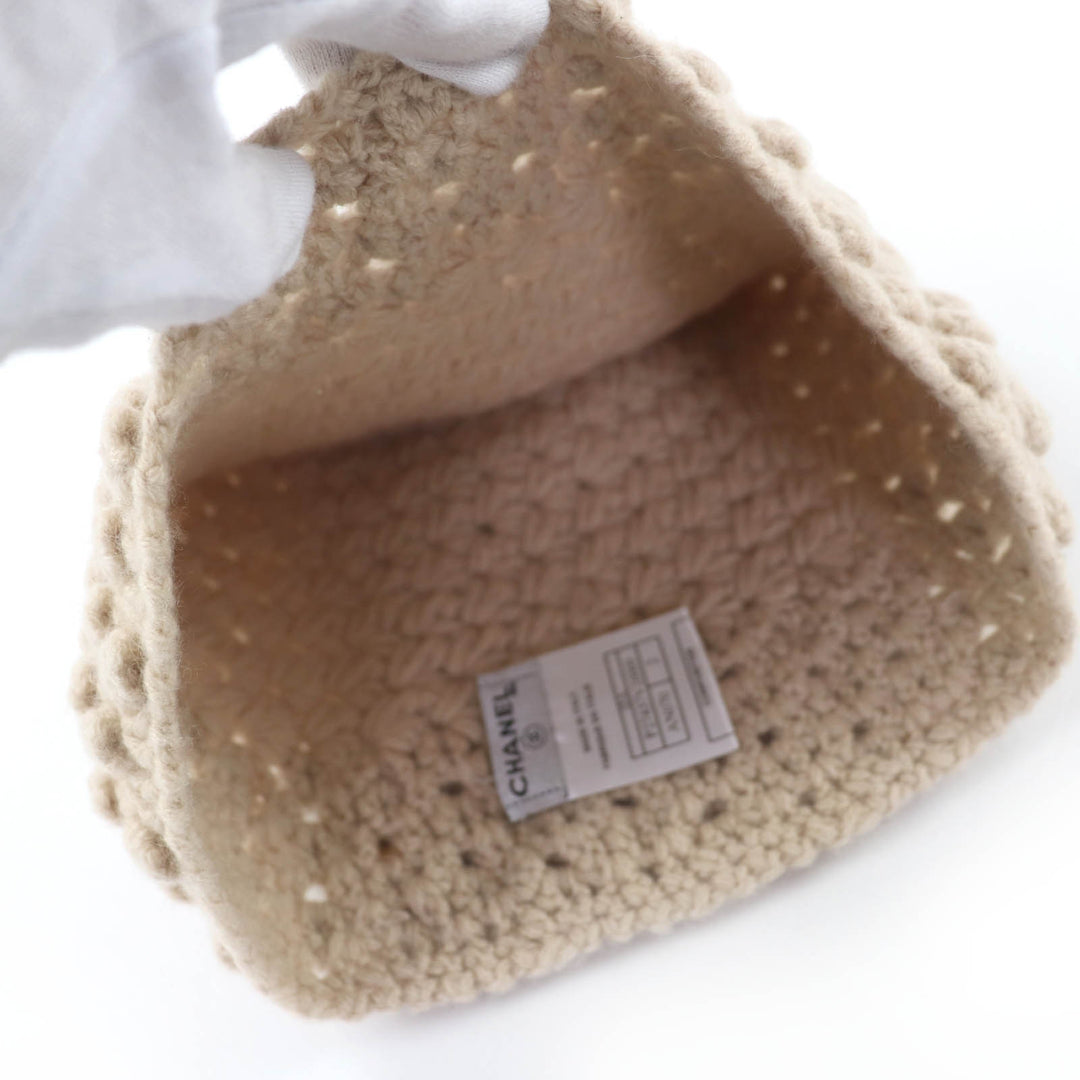 美品☆CHANEL シャネル 05A P27437V20009 カシミヤ100％ ココマーク ニットキャップ ベージュ 2 イタリア製 レディース