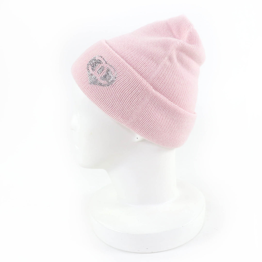 未使用品☆CHANEL シャネル カシミヤ100％ ココマーク ハート ラインストーン ニットキャップ ピンク 箱付 イタリア製 正規品 レディース