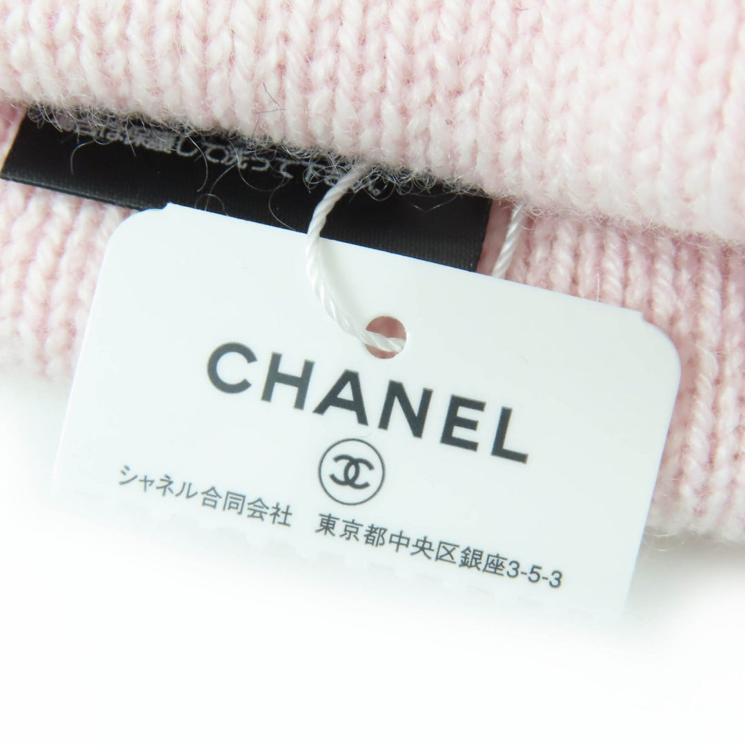 未使用品☆CHANEL シャネル カシミヤ100％ ココマーク ハート ラインストーン ニットキャップ ピンク 箱付 イタリア製 正規品 レディース