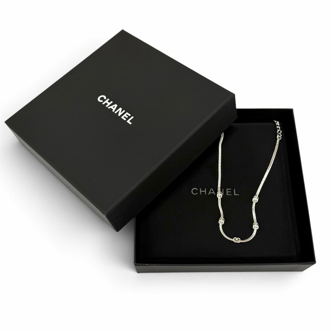 極美品★CHANEL シャネル A25V ココマーク チェーン ネックレス チョーカー アクセサリー シルバー フランス製 レディース 箱・保存袋付