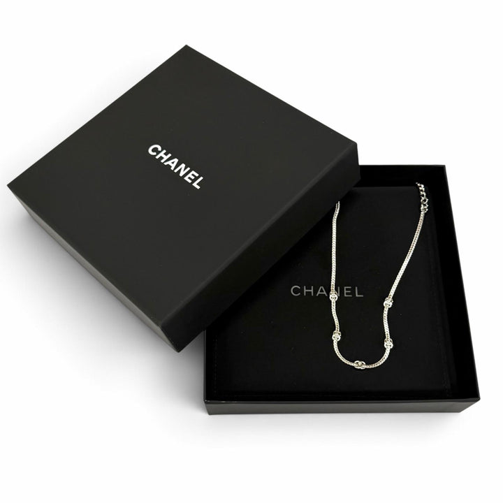 極美品★CHANEL シャネル A25V ココマーク チェーン ネックレス チョーカー アクセサリー シルバー フランス製 レディース 箱・保存袋付