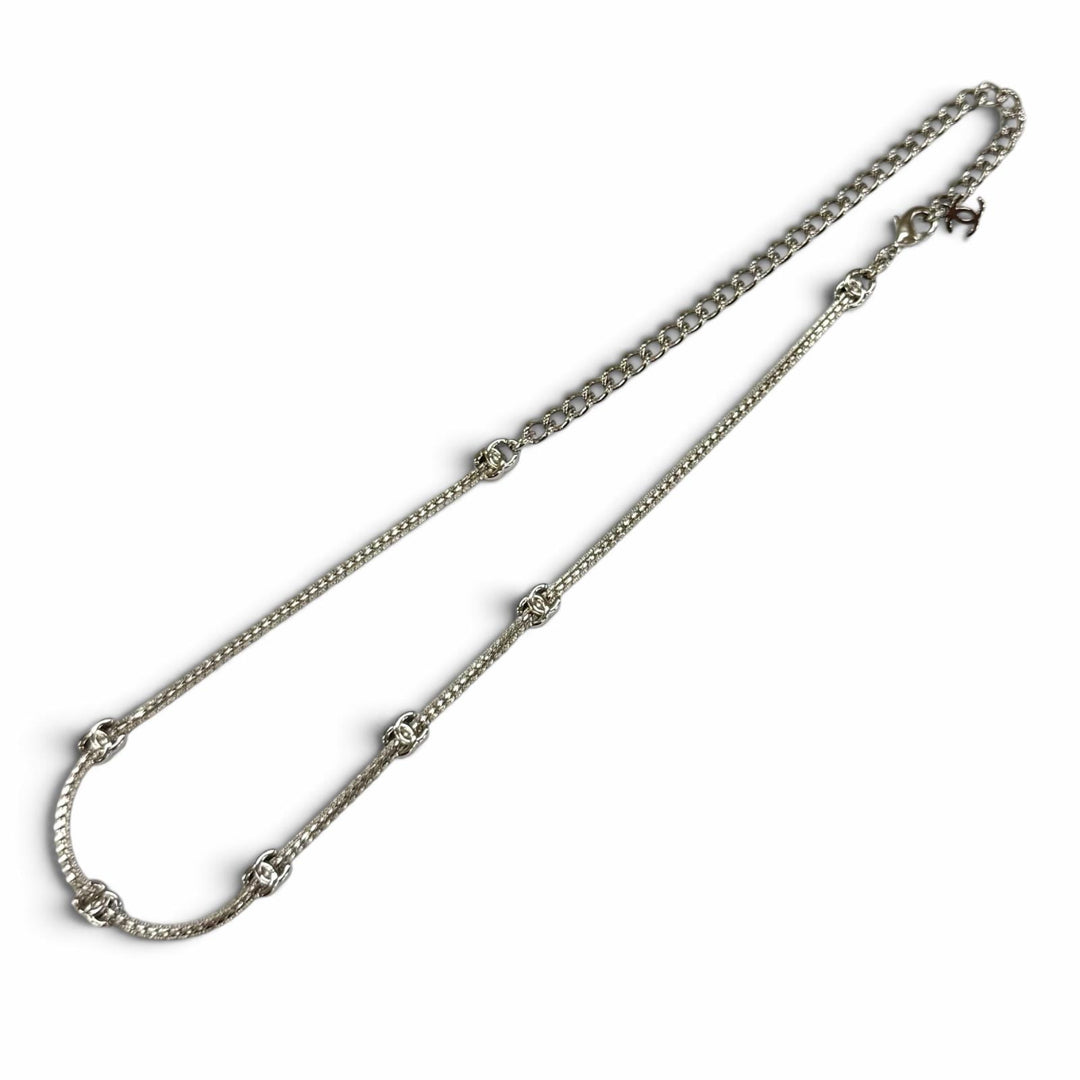 極美品★CHANEL シャネル A25V ココマーク チェーン ネックレス チョーカー アクセサリー シルバー フランス製 レディース 箱・保存袋付