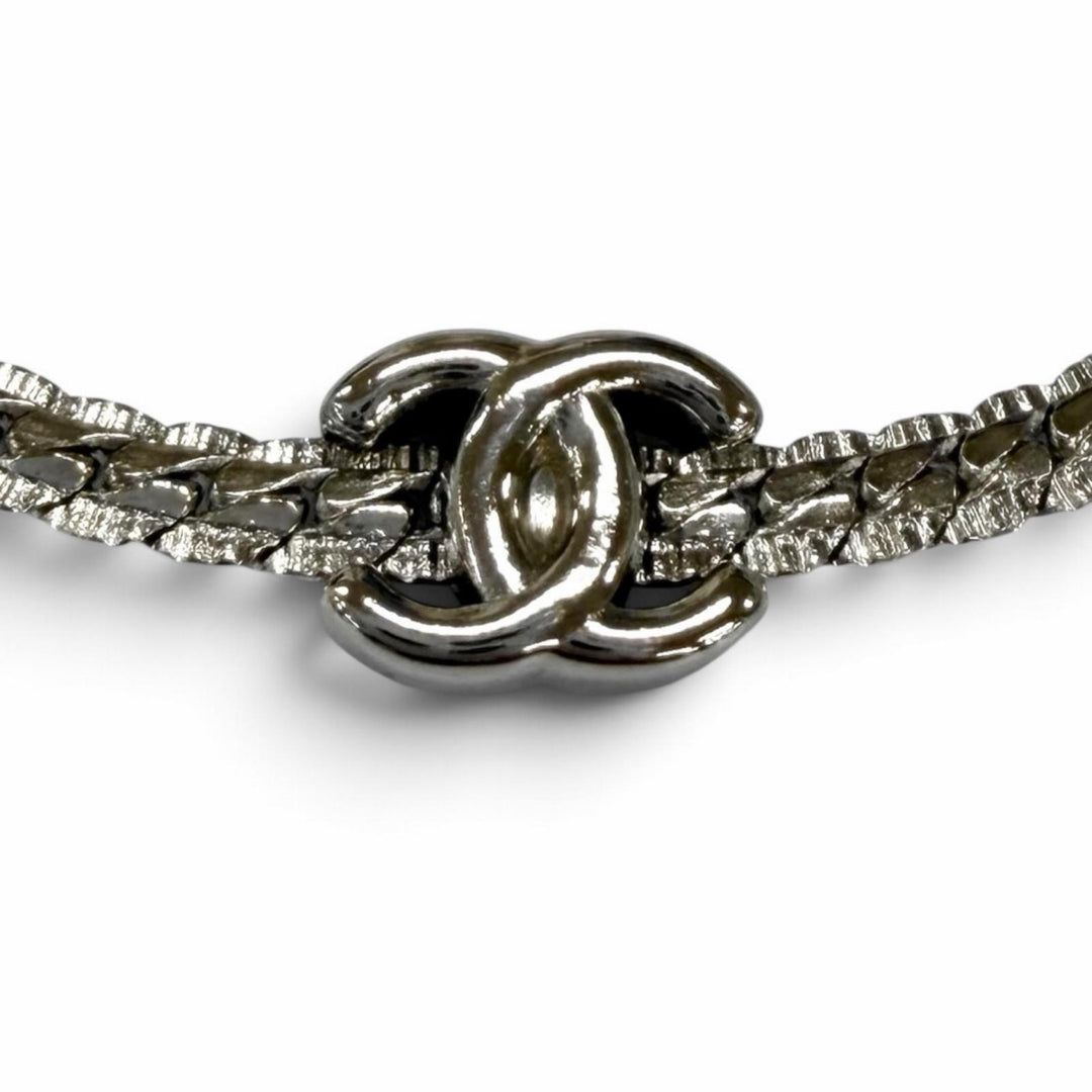 極美品★CHANEL シャネル A25V ココマーク チェーン ネックレス チョーカー アクセサリー シルバー フランス製 レディース 箱・保存袋付