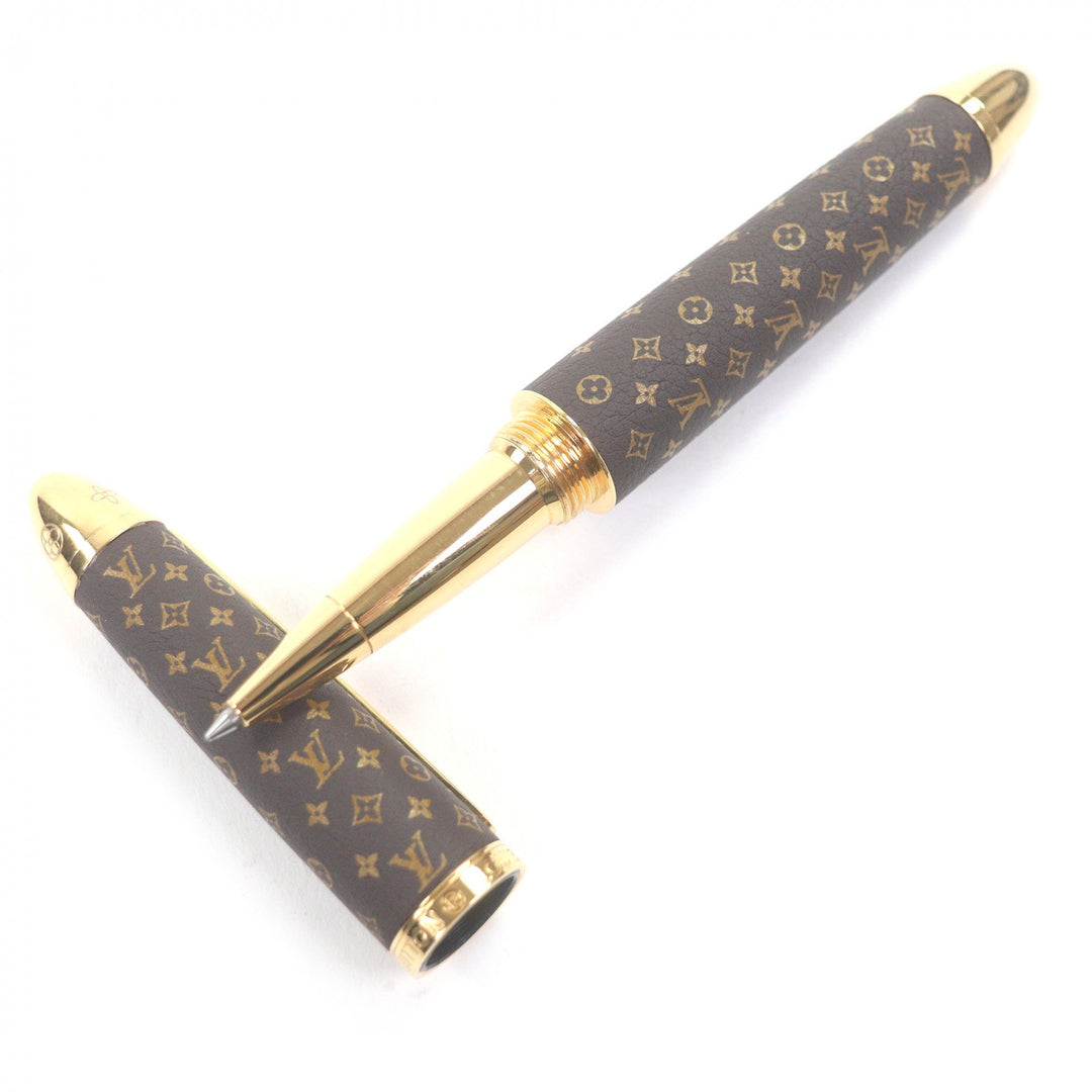 美品□LOUIS VUITTON ルイヴィトン GI1175 ローラーボールペン・ドック レザー モノグラム ブラウン ゴールド メンズ 定価170500円